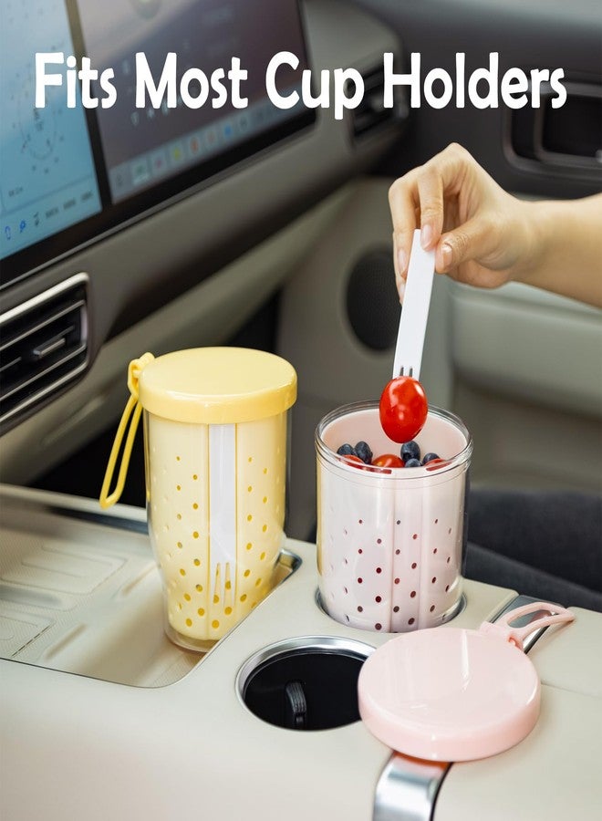LoopTime 25 Oz Travel Fruit Cups for Car,Fruit Salad Storage Cup with Fork and Lids,Leakproof Reusable Snack Containers,Airtight Food Storage Containers,Reusable for Travel,Party,Office (Pink) - Image 3